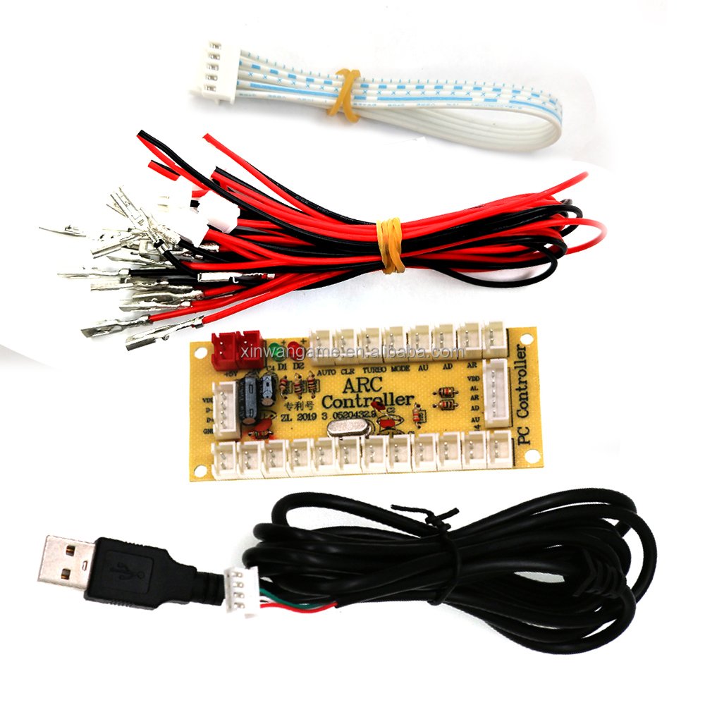 USB Zero Delay Encoder Circuit Board Kit LED Push Button PC Joystick 4.8mm 5Pin Cable Raspberry Pi Truck Central Control Coin